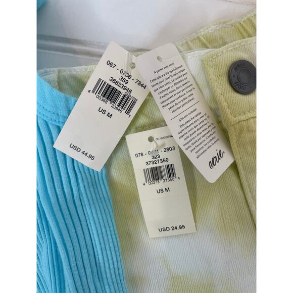NWT Aerie Distressed Tie-Dye Denim Shorts & Ribbed Scoop Neck Tank Bundle Size M - Picture 3 of 8